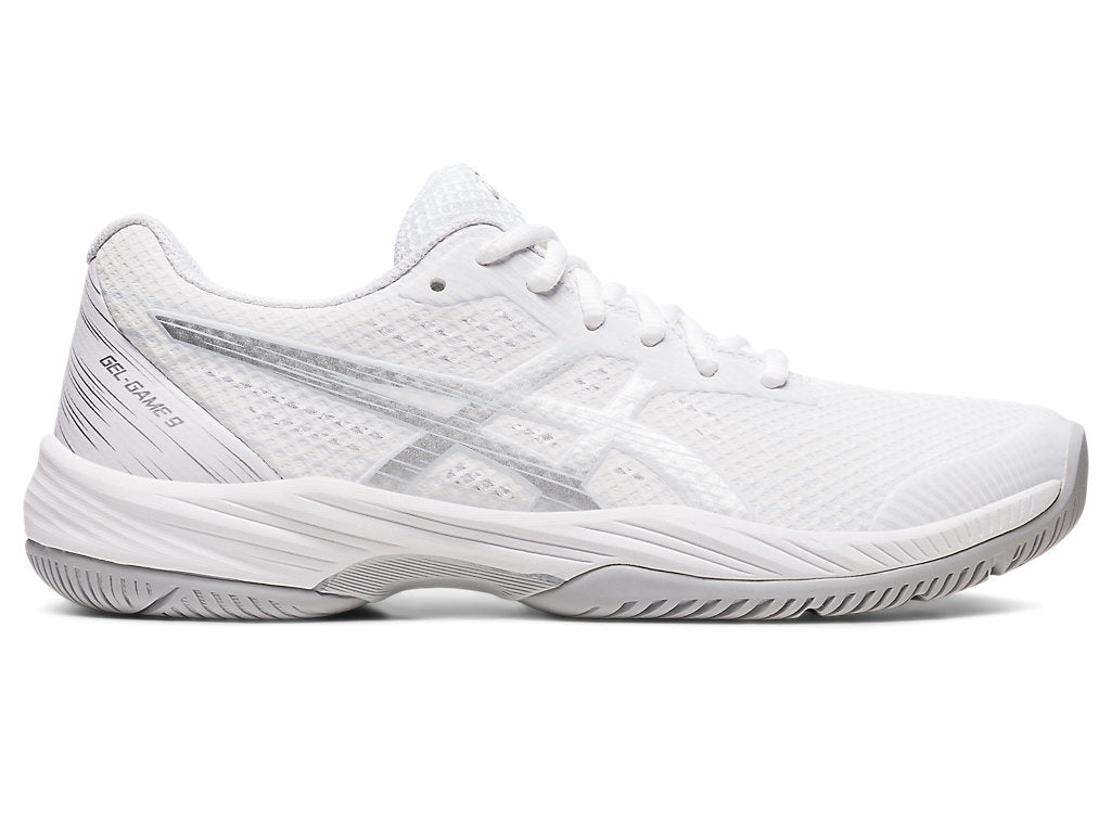 Women's Asics Gel-Game 9, White/Pure Silver, 7 B Medium