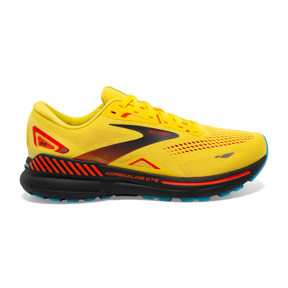 Men's Brooks Adrenaline GTS 23, Yellow/Foraged Iron/Orange, 10.5 D Medium