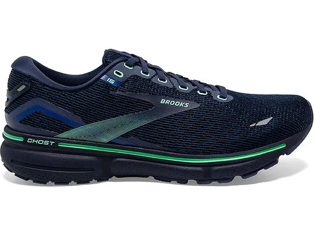 Men's Brooks Ghost 15, Crown Blue/Black/Green, 11.5 D Medium