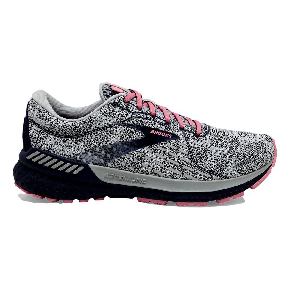 Women's Brooks Adrenaline GTS 21, White/Peacoat/Coral, 9 B Medium