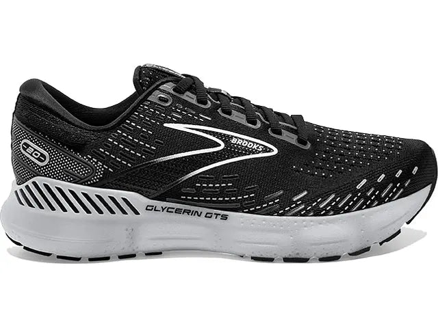 Women's Brooks Glycerin GTS 20, Black/White/Alloy, 9.5 B Medium