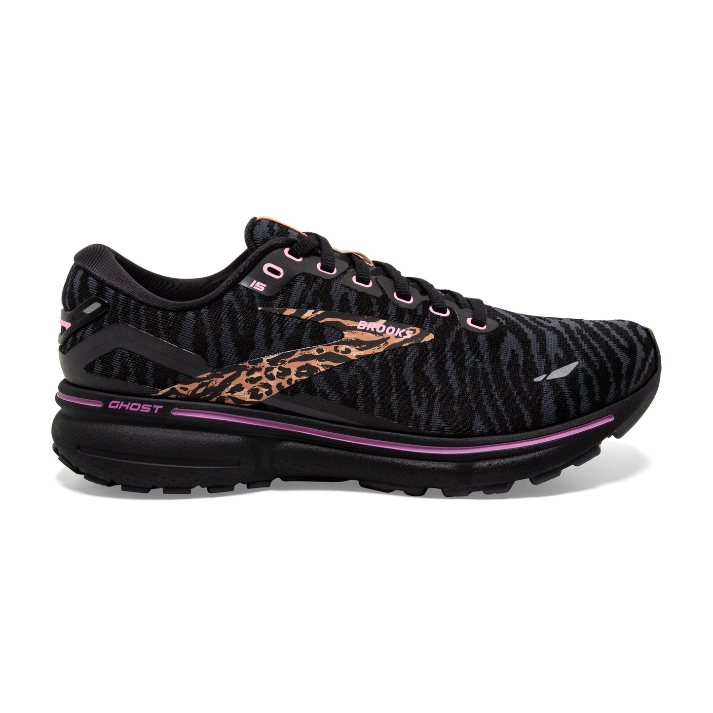 Women's Brooks Ghost 15, Black/Spring Crocus/Sunburn, 8 B Medium