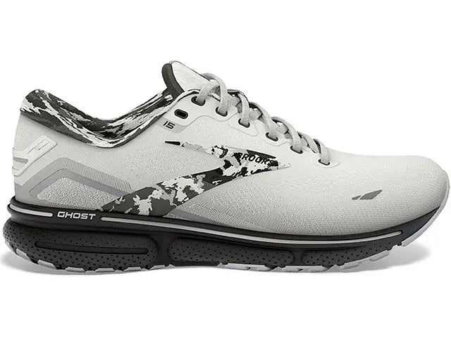 Women's Brooks Ghost 15, White/Ebony/Oyster, 6 B Medium