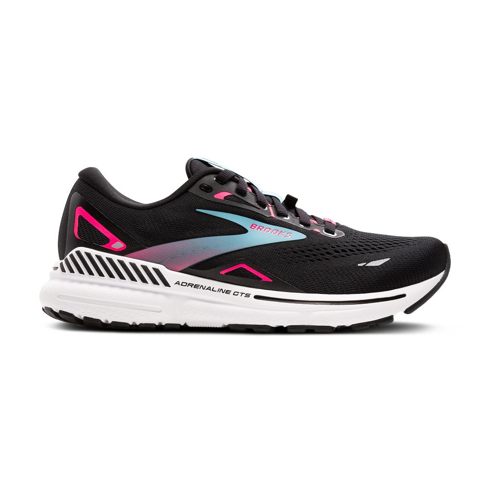 Women's Brooks Adrenaline GTS 23 GTX, Black/Knockout Pink/Aqua, 9 B Medium