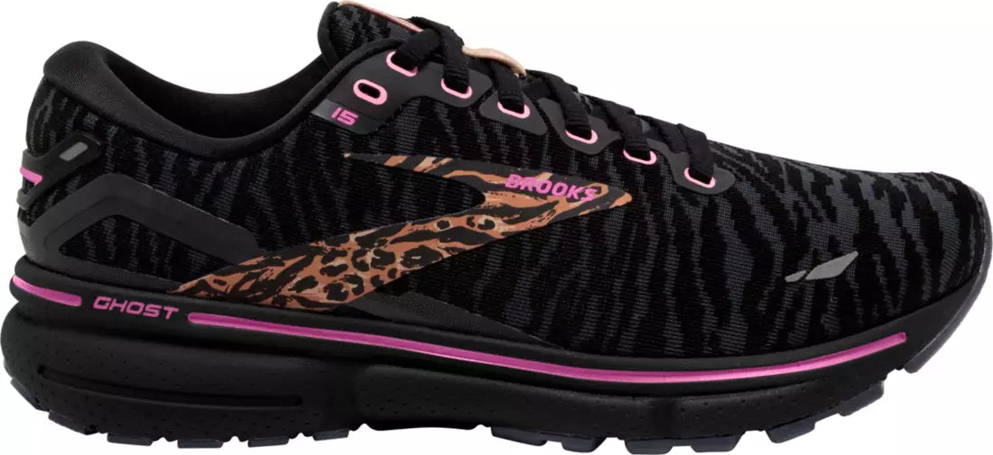 Women's Brooks Ghost 15, Black/Spring Crocus/Sunburn, 7 B Medium