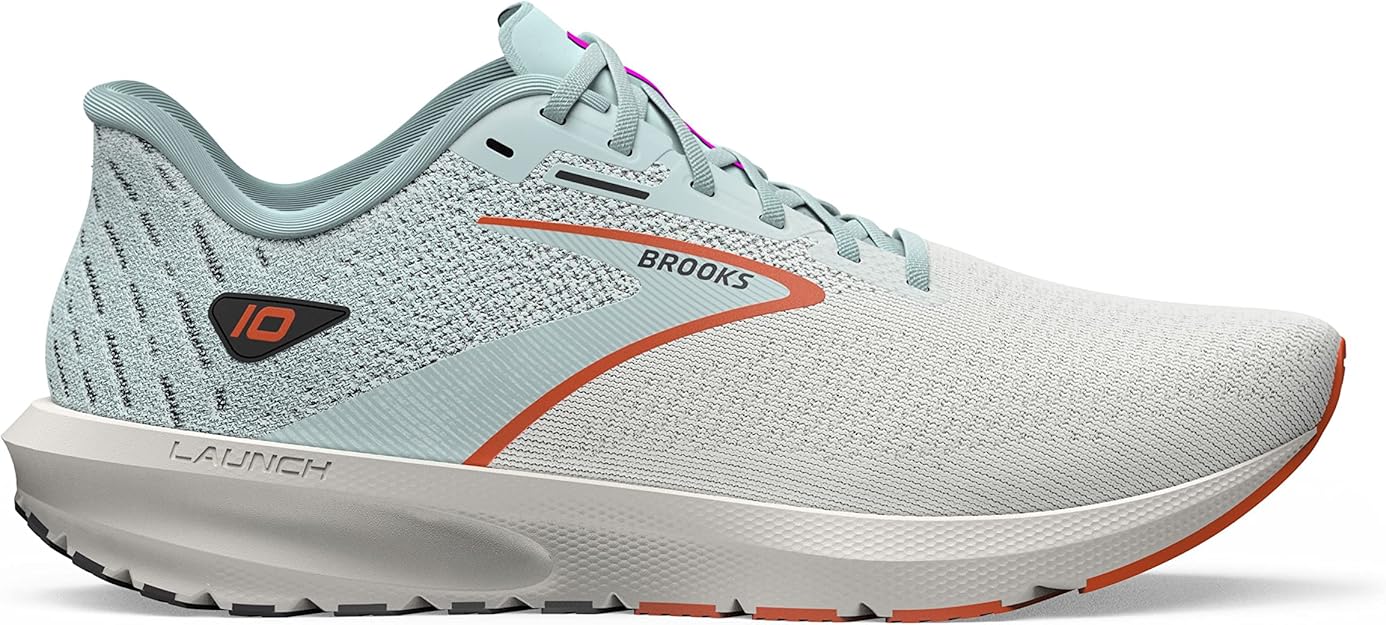 Men's Brooks Launch 10, Coconut/Skylight/Red Orange, 14 D Medium