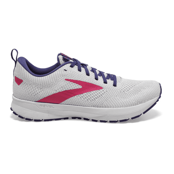 Women's Brooks Revel 5, White/Navy/Pink, 10 B Medium