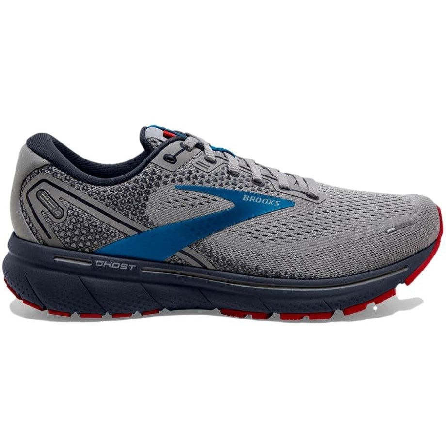Men's Brooks Ghost 14, Grey/Blue/Red, 9 D Medium