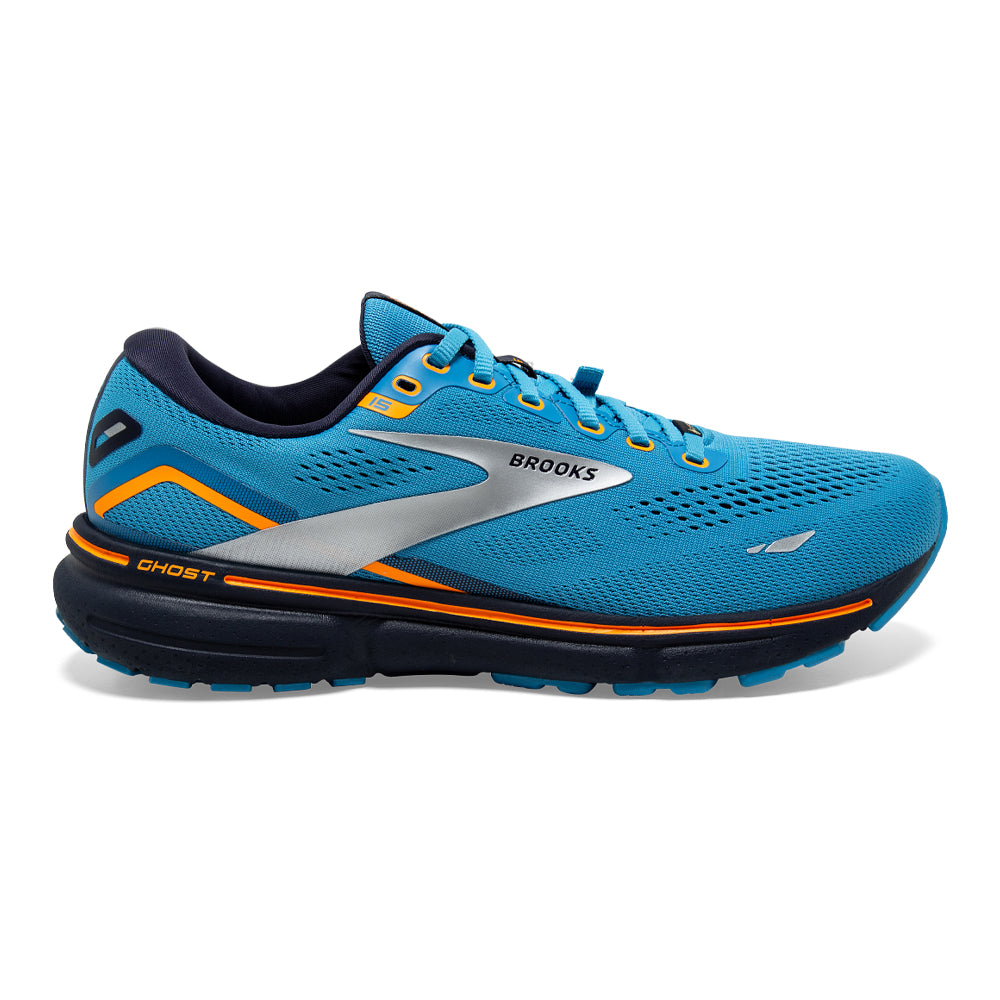 Men's Brooks Ghost 15 GTX, Blue/Peacoat/Orange, 10 D Medium