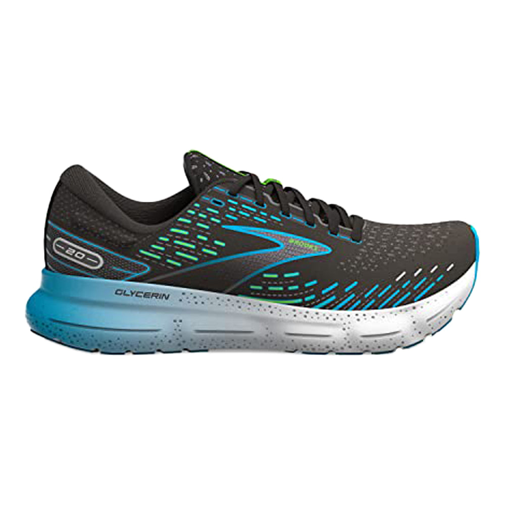 Men's Brooks Glycerin 20, Black/Hawaiian Ocean/Green, 12 D Medium