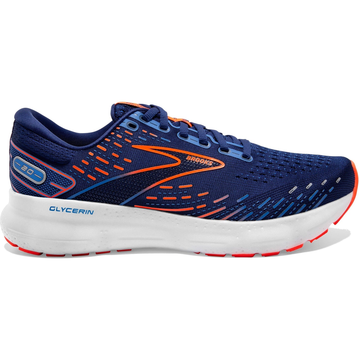 Men's Brooks Glycerin 20, Blue Depths/Palace Blue/Orange, 11.5 2E Wide