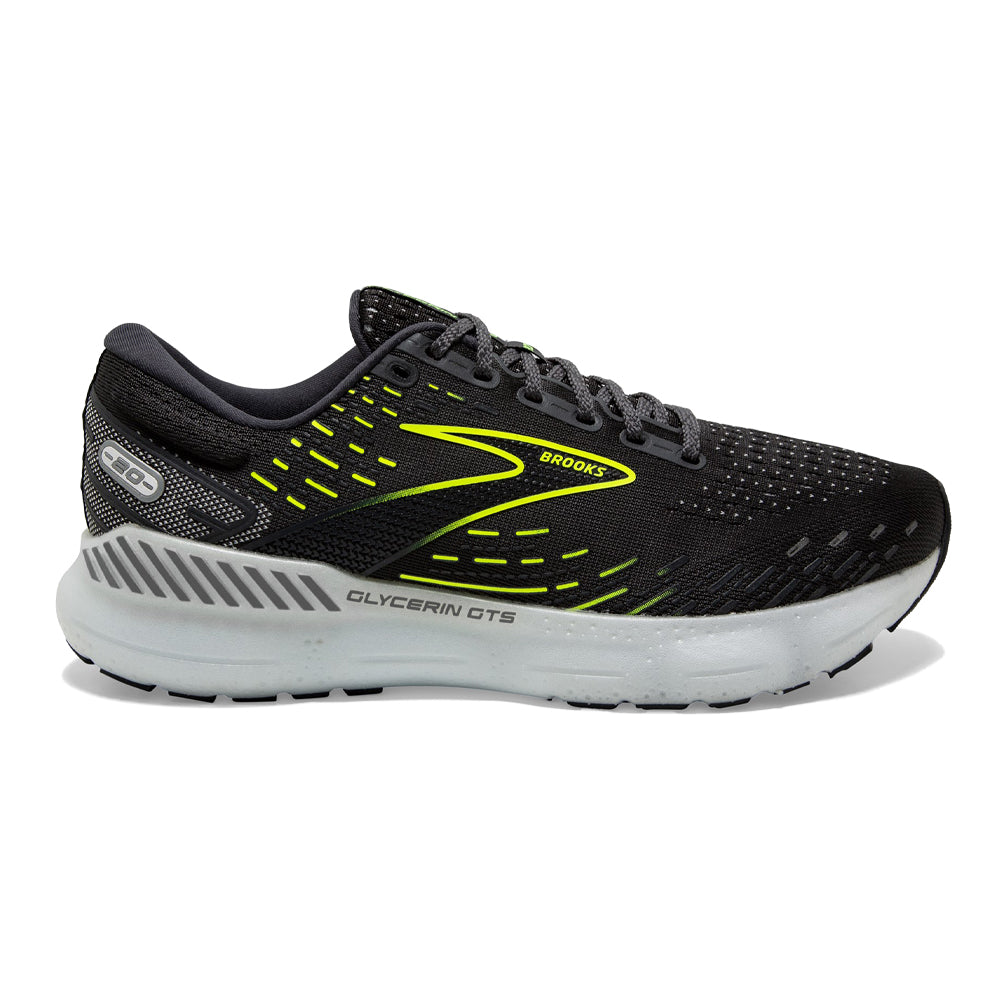 Men's Brooks Glycerin GTS 20, Ebony/White/Nightlife, 10.5 D Medium