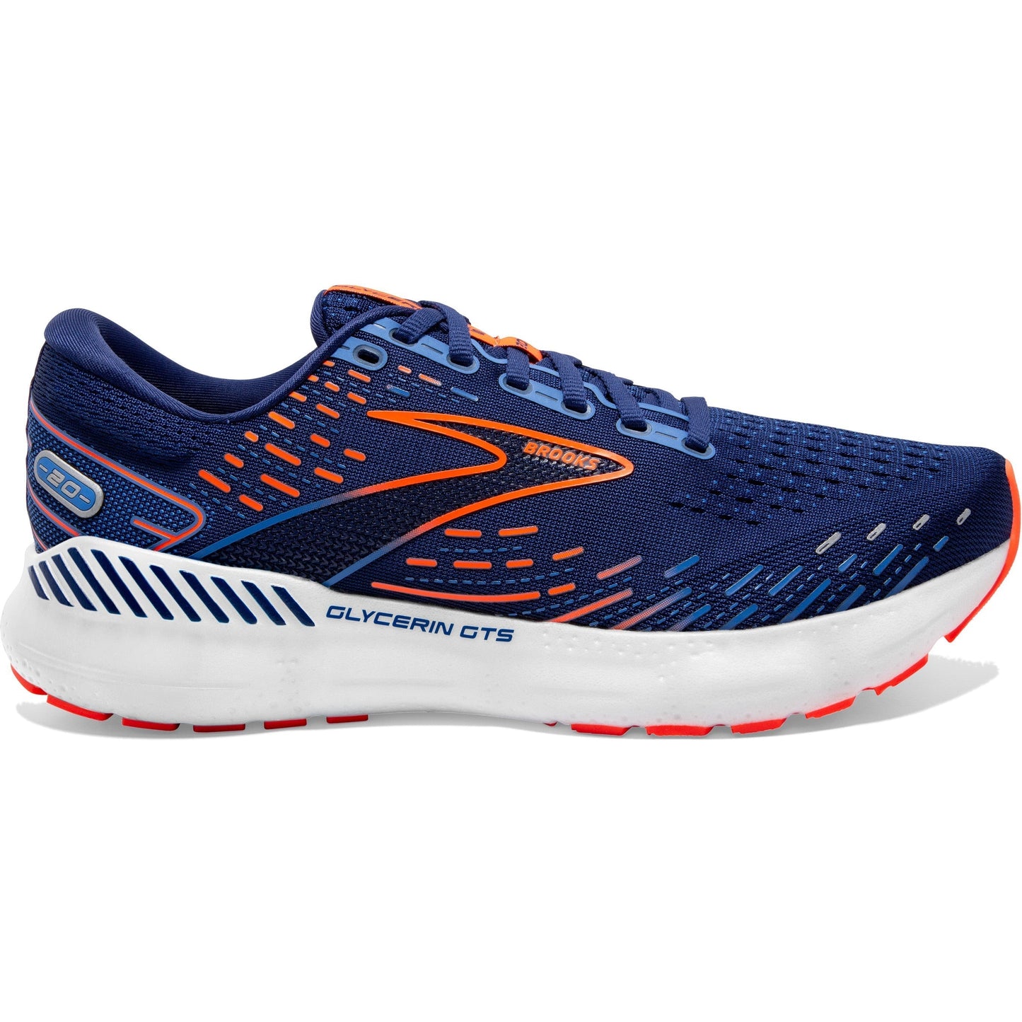 Men's Brooks Glycerin GTS 20, Blue Depths/Palace Blue/Orange, 14 2E Wide