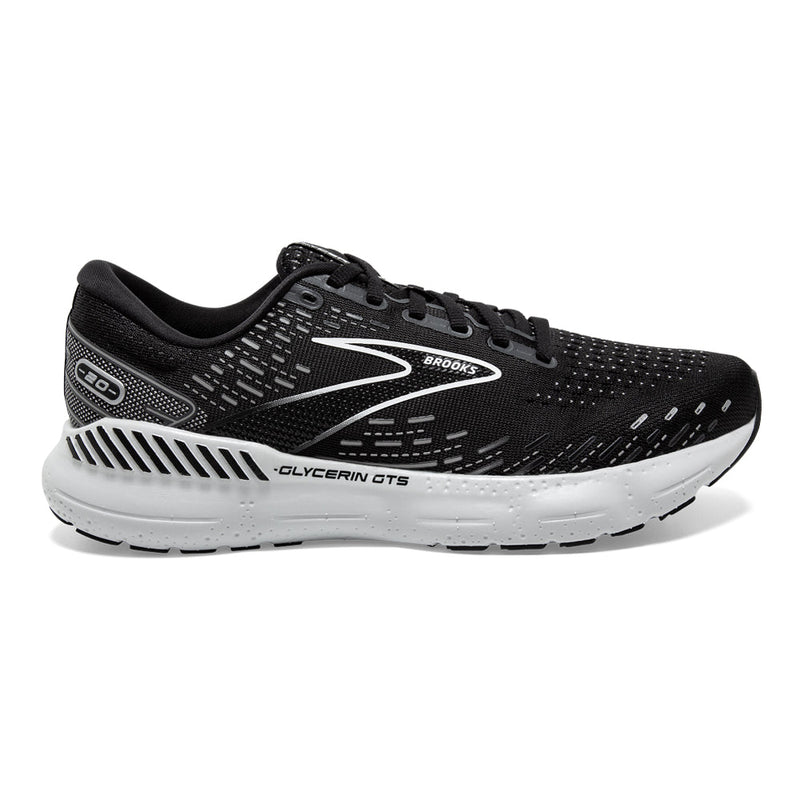 Men's Brooks Glycerin GTS 20, Black/White/Alloy, 12.5 D Medium