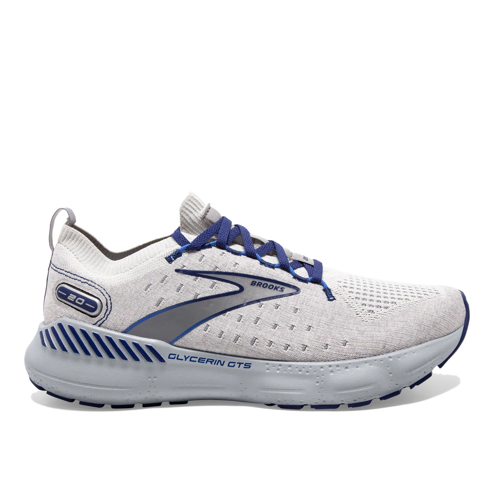 Men's Brooks Glycerin Stealthfit GTS 20, Oyster/Alloy/Blue Depths, 11.5 D Medium
