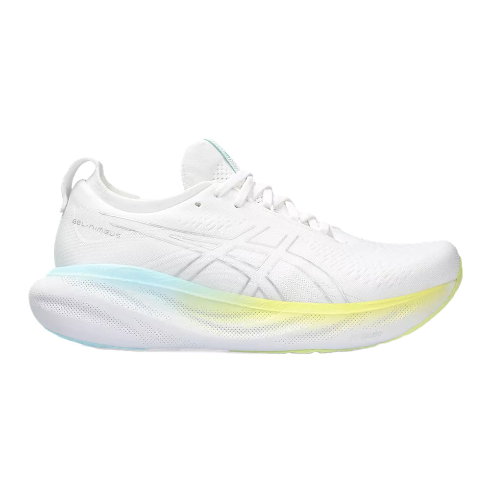 Women's Asics Gel-Nimbus 25, White/Pure Silver, 10 B Medium
