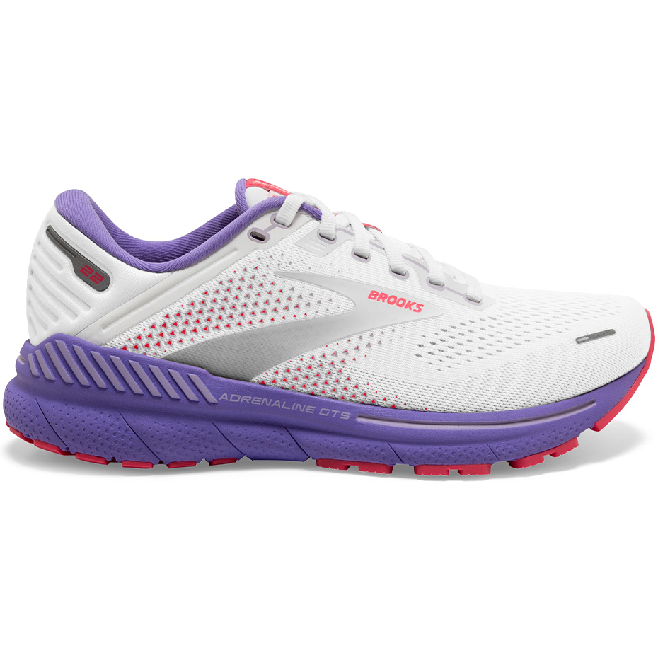 Women's Brooks Adrenaline GTS 22, White/Coral/Purple, 8.5 B Medium
