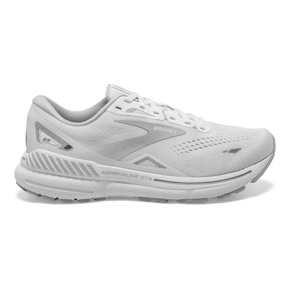 Women's Brooks Adrenaline GTS 23, White/Oyster/Silver, 9 B Medium