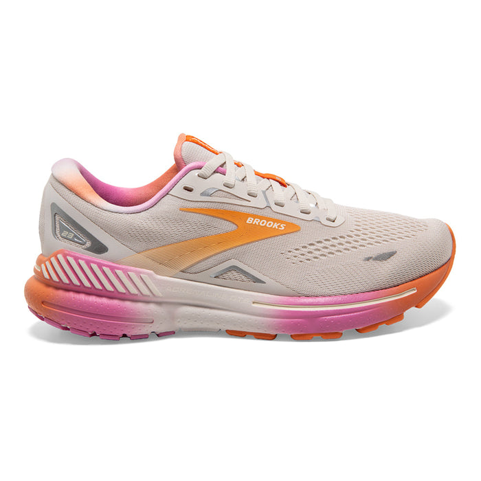 Women's Brooks Adrenaline GTS 23, White Sand/Sunset/Fuchsia, 7.5 B Medium