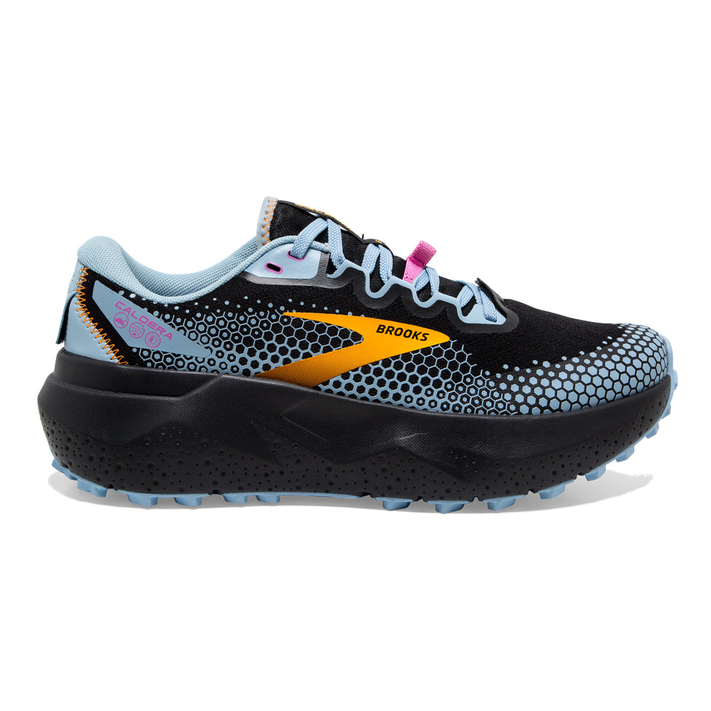 Women's Brooks Caldera 6, Black/Blue/Yellow, 10 B Medium