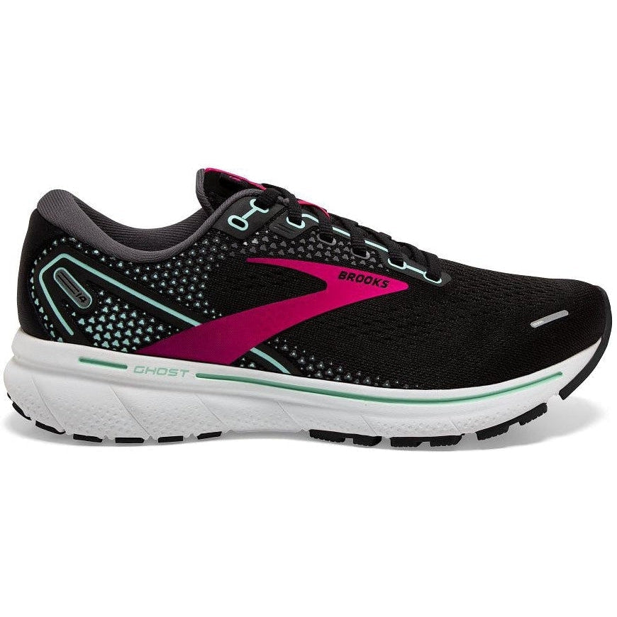 Women's Brooks Ghost 14, Black/Pink/Yucca, 11.5 B Medium