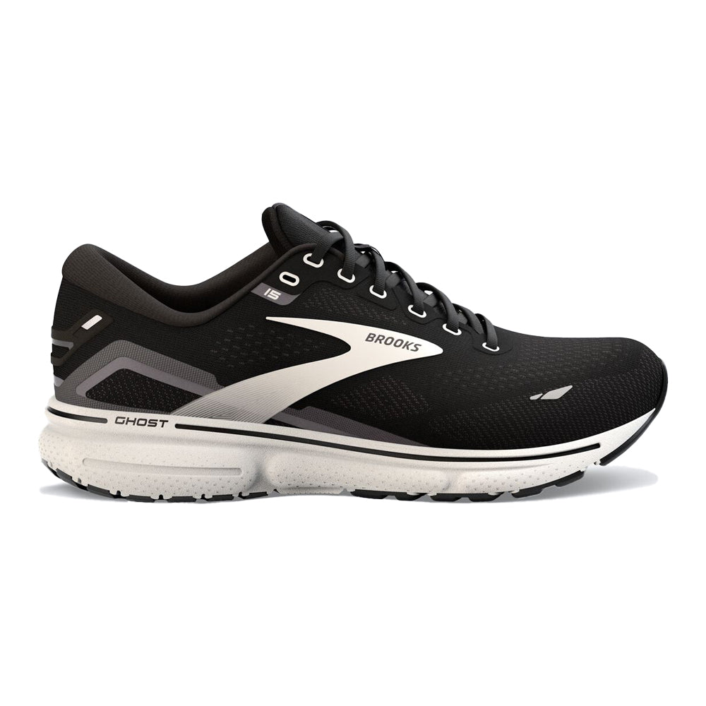 Women's Brooks Ghost 15, Black/Blackened Pearl/White, 8 B Medium