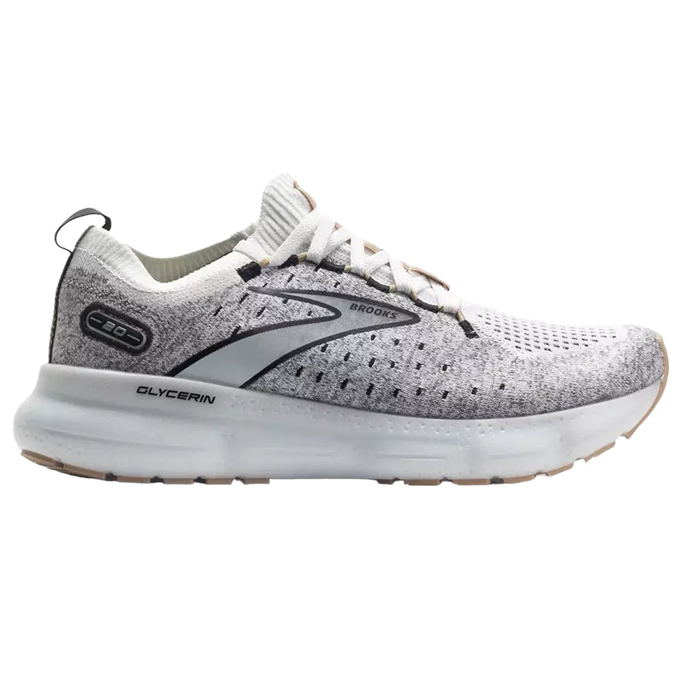 Women's Brooks Glycerin StealthFit 20, White/Black/Cream, 8 B Medium