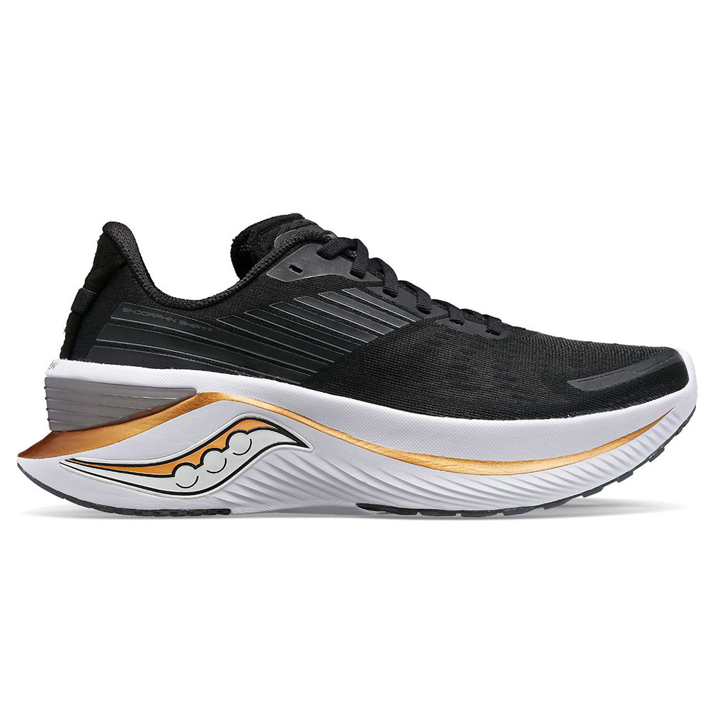 Women's Saucony Endorphin Shift 3, Black/Goldstrck, 8 B Medium