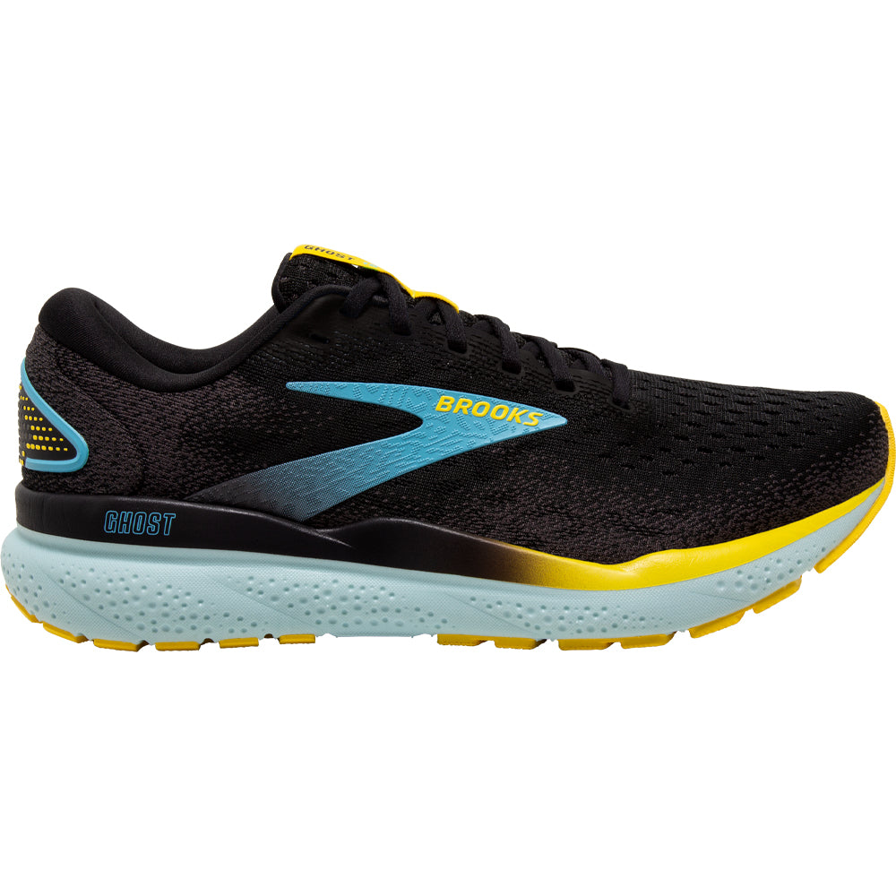 Men's Brooks Ghost 16, Black/Forged Iron/Blue, 10 2E Wide