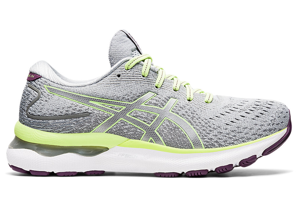Women's Asics Gel-Nimbus 24, Piedmont Grey/Lime Green, 8.5 B Medium