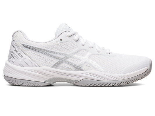 Women's Asics Gel-Game 9, White/Pure Silver, 7 B Medium