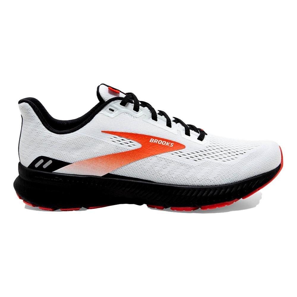 Men's Brooks Launch 8, White/Black/Red Clay, 10.5 D Medium