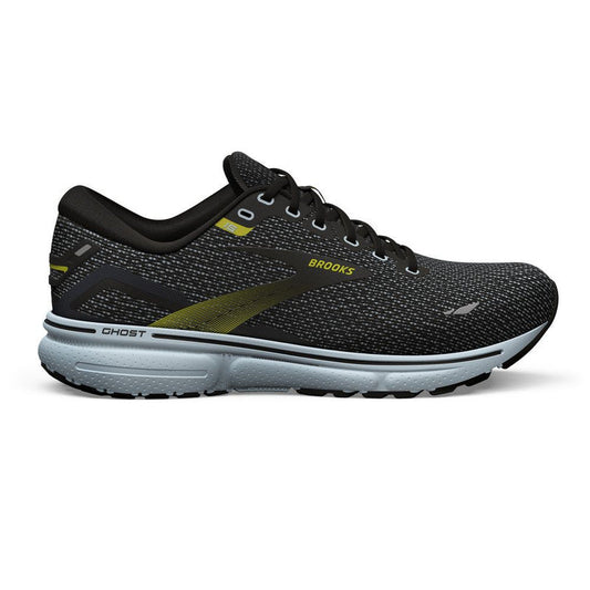 Men's Brooks Ghost 15, Black/Ballad Blue/Sulphur, 11.5 D Medium