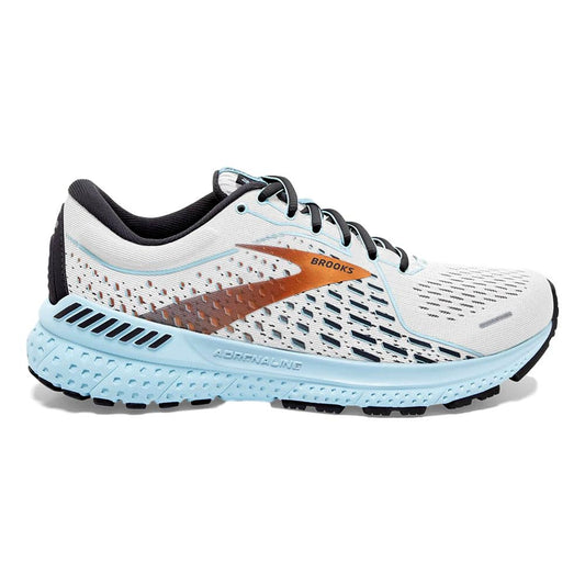 Women's Brooks Adrenaline GTS 21, White/Alloy/Light Blue, 9 D Wide