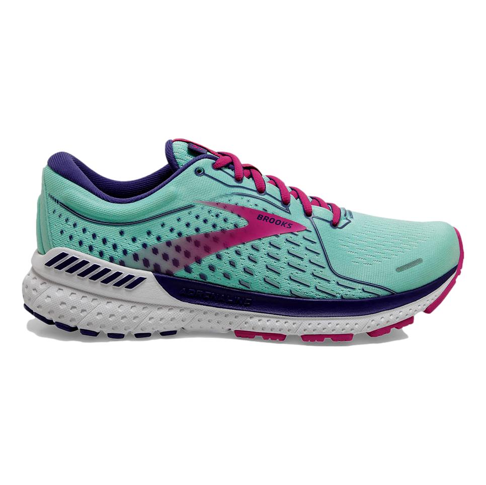 Women's Brooks Adrenaline GTS 21, Yucca/Navy Blue/Fuchsia, 10.5 B Medium