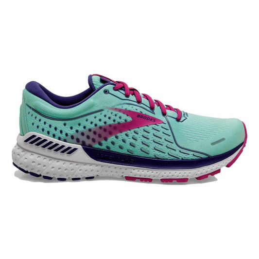 Women's Brooks Adrenaline GTS 21, Yucca/Navy Blue/Fuchsia, 10.5 B Medium