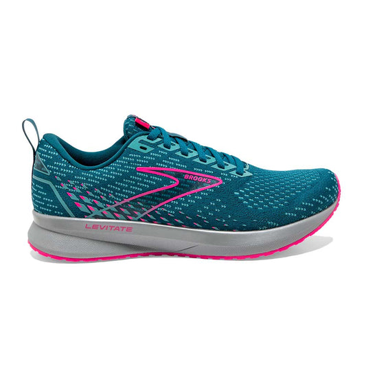 Women's Brooks Levitate 5, Blue/Porcelain/Pink, 7.5 B Medium