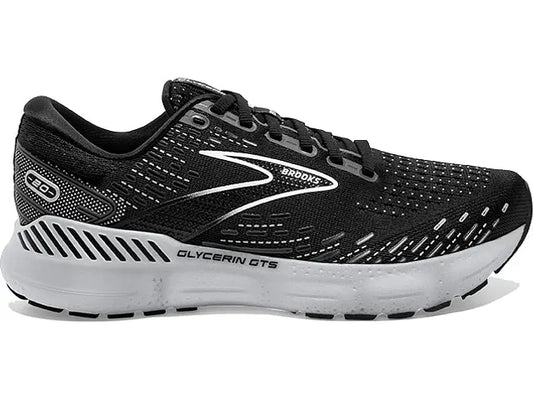 Women's Brooks Glycerin GTS 20, Black/White/Alloy, 11 D Wide