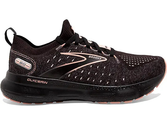 Women's Brooks Glycerin StealthFit 20, Black/Pearl/Peach, 9.5 B Medium
