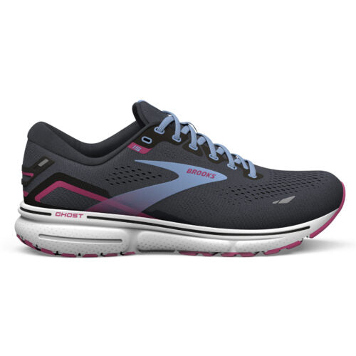 Women's Brooks Ghost 15, Ebony/Open Air/Lilac Rose, 9 B Medium