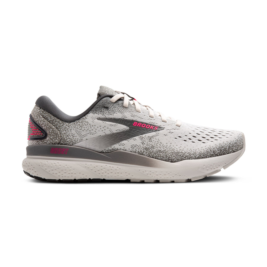 Women's Brooks Ghost 16, Grey/Gargoyle/Pink, 8 B Medium
