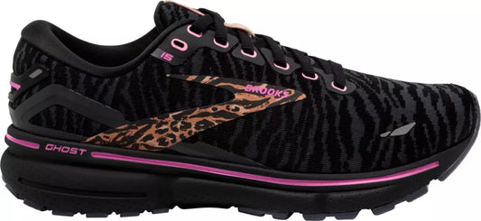 Women's Brooks Ghost 15, Black/Spring Crocus/Sunburn, 10 B Medium