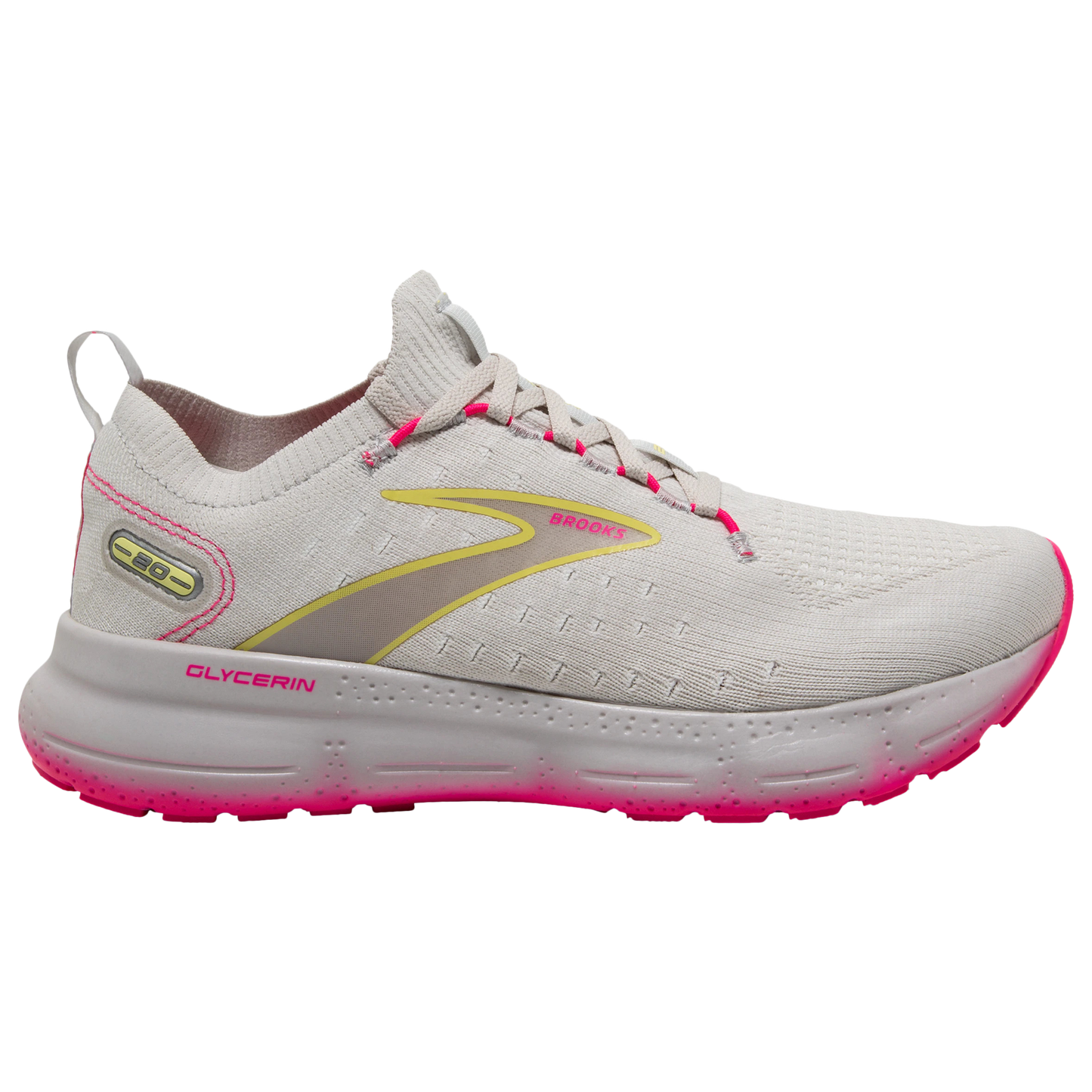 Women's Brooks Glycerin StealthFit 20, Grey/Yellow/Pink, 9 B Medium