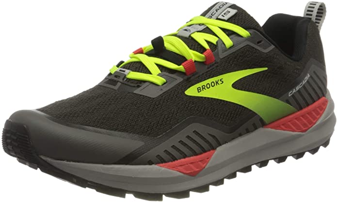 Men's Brooks Cascadia 15, Black/Cherry Tomato, 11 2E Wide