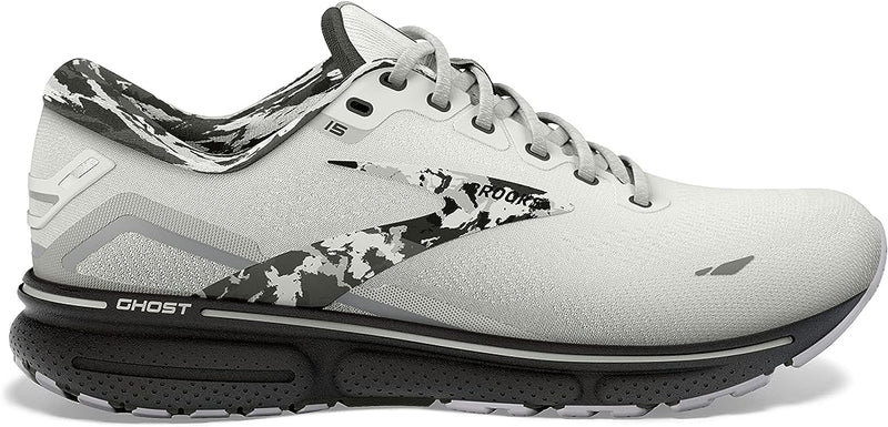 Men's Brooks Ghost 15, White/Ebony/Oyster, 13 D Medium