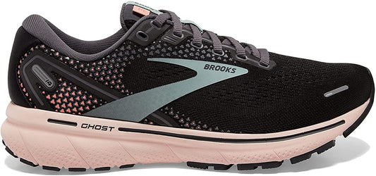 Women's Brooks Ghost 14, Black/Pearl/Peach, 10 Medium
