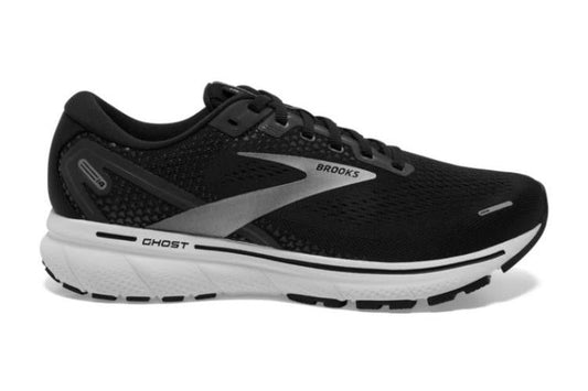 Men's Brooks Ghost 14, Black/White/Silver, 12.5 D Medium