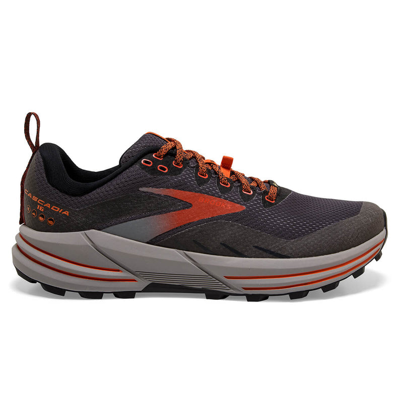 Men's Brooks Cascadia 16 GTX, Black/Ebony/Cinnabar, 8.5 D Medium
