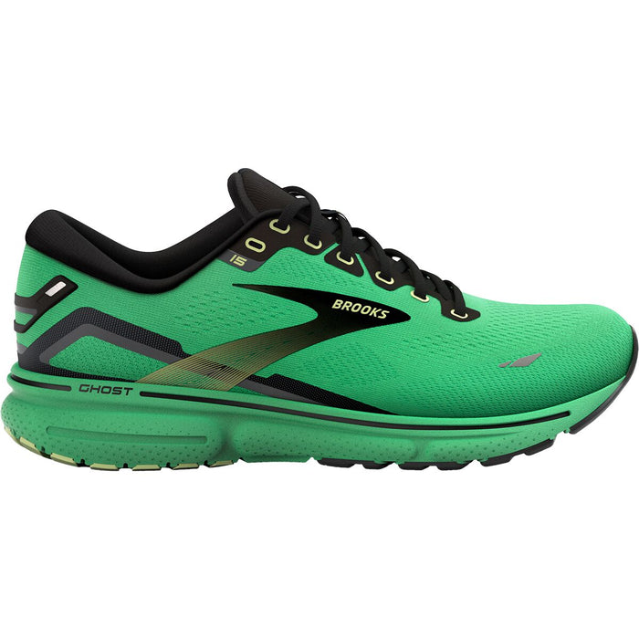 Men's Brooks Ghost 15, Green/Black/Sharp Green, 10 D Medium