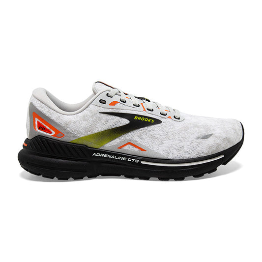 Men's Brooks Adrenaline GTS 23, Oyster/Black/Red Orange, 10.5 D Medium